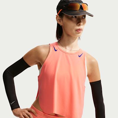 Nike Tank Tops Women s Orange/Blue Crew Neck Moderate S