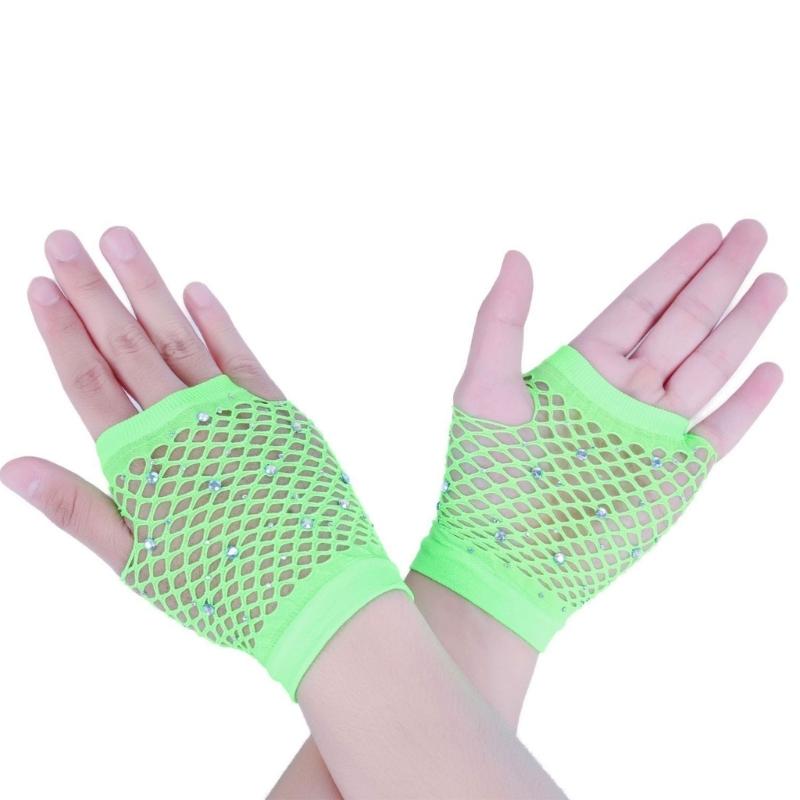 Sparkling Short Mesh Gloves For Nightclub Dance Event Summer Outdoor Comfortable Half Finger Wear