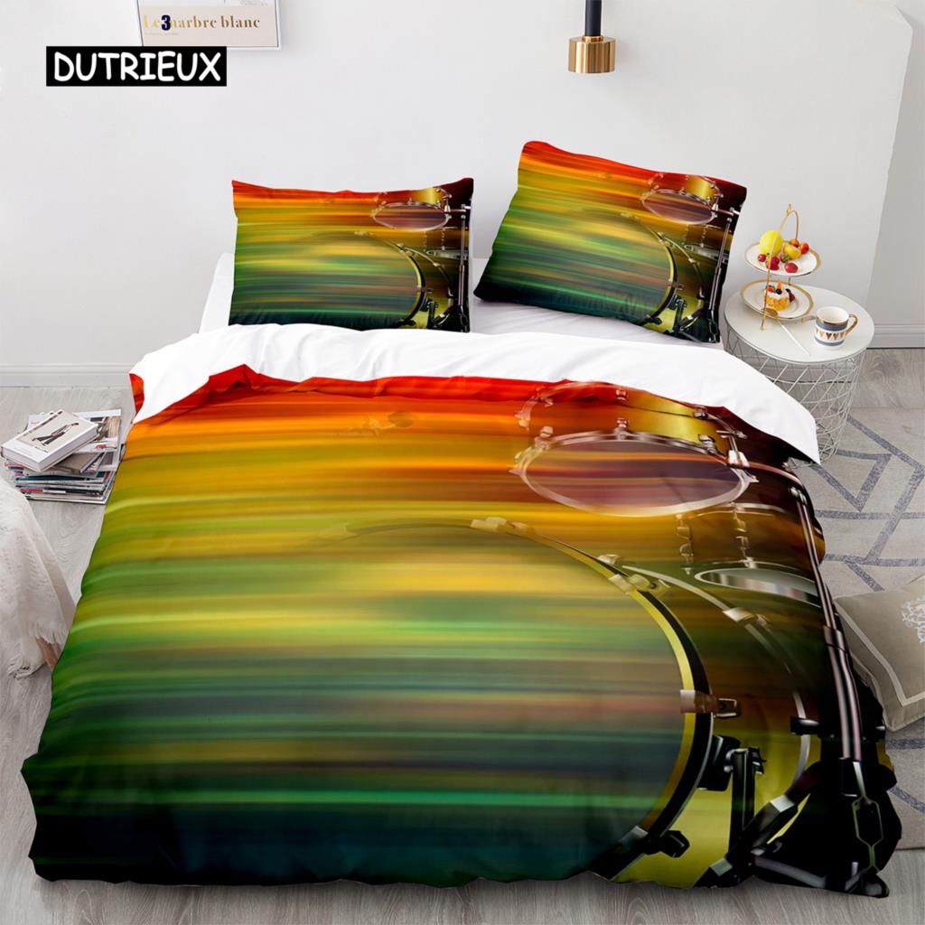 Drum Kit Duvet Cover Set Classical Music Comforter Cover Musical Instrument Lightning Pattern Quilt Cover for Kids Boys Teens
