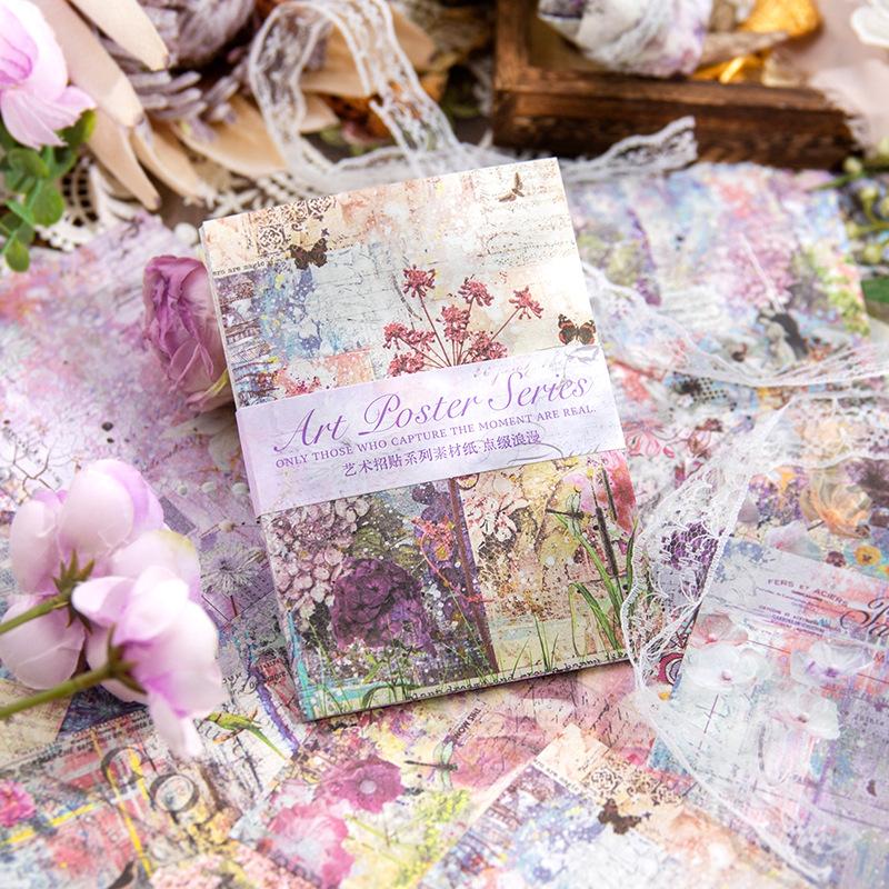 30 Pcs Vintage Flowers Material Paper Decorative Diary Album Scrapbooking Background Paper DIY Hand Made Junk Journal Supplies