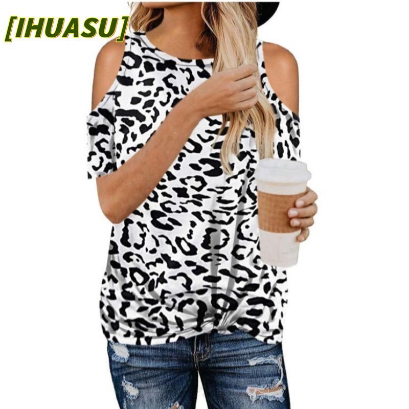 IHUASU Blusas y camisas informales de manga corta con cuello redondo a la moda para mujer