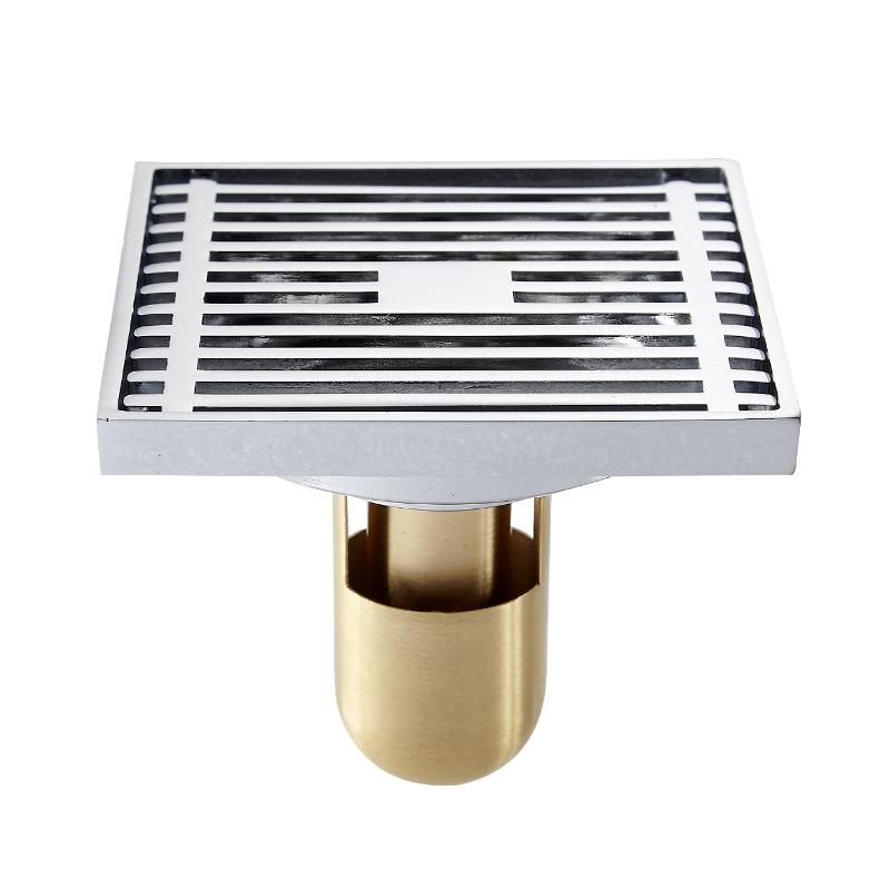 Drains 10*10cm Solid Brass Chrome Silver Shower Drain Bathroom Square Cover Anti-odor Hair Strainer Balcony Floor DrainBS-8109A