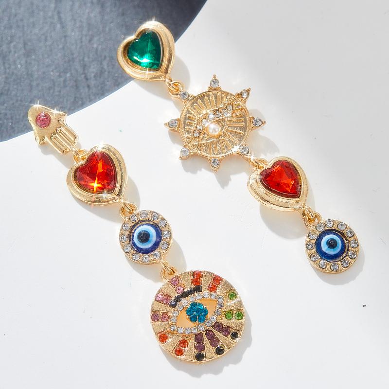 Französische Vintage Farbige Zirkon Augen Herzform Geometrische Anhängerohrringe Damen Elegant Exquisit Luxusschmuck