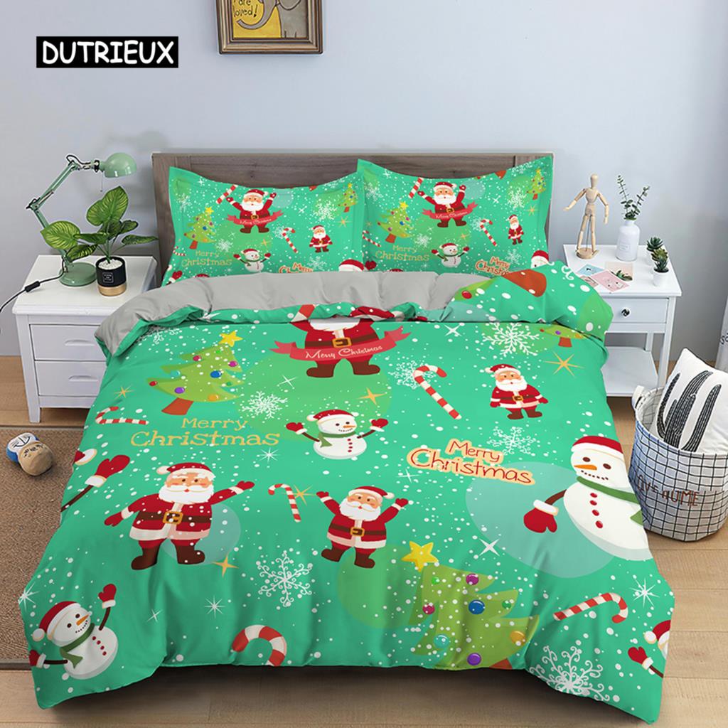 Weihnachts-Bettwäsche-Set 3D-Druck Weihnachtsmann Bettbezug-Set King Queen Einzel-Doppelgröße Kinder Polyester-Bettwäsche-Set ohne Bettlaken