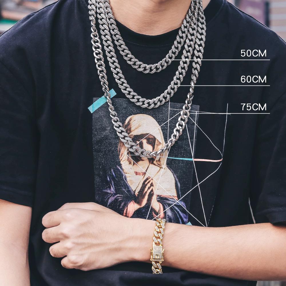Unisex Hip Hop Diamond-Studded Cuban Chain Bracelet & Necklace
