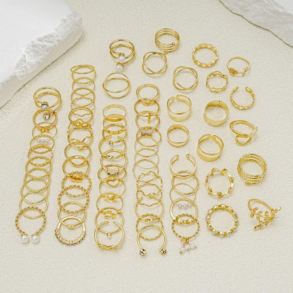 68ks/set Drip Butterfly Heart Ring Set Zirkonové zlaté prsteny pro ženy Šperky Příslušenství