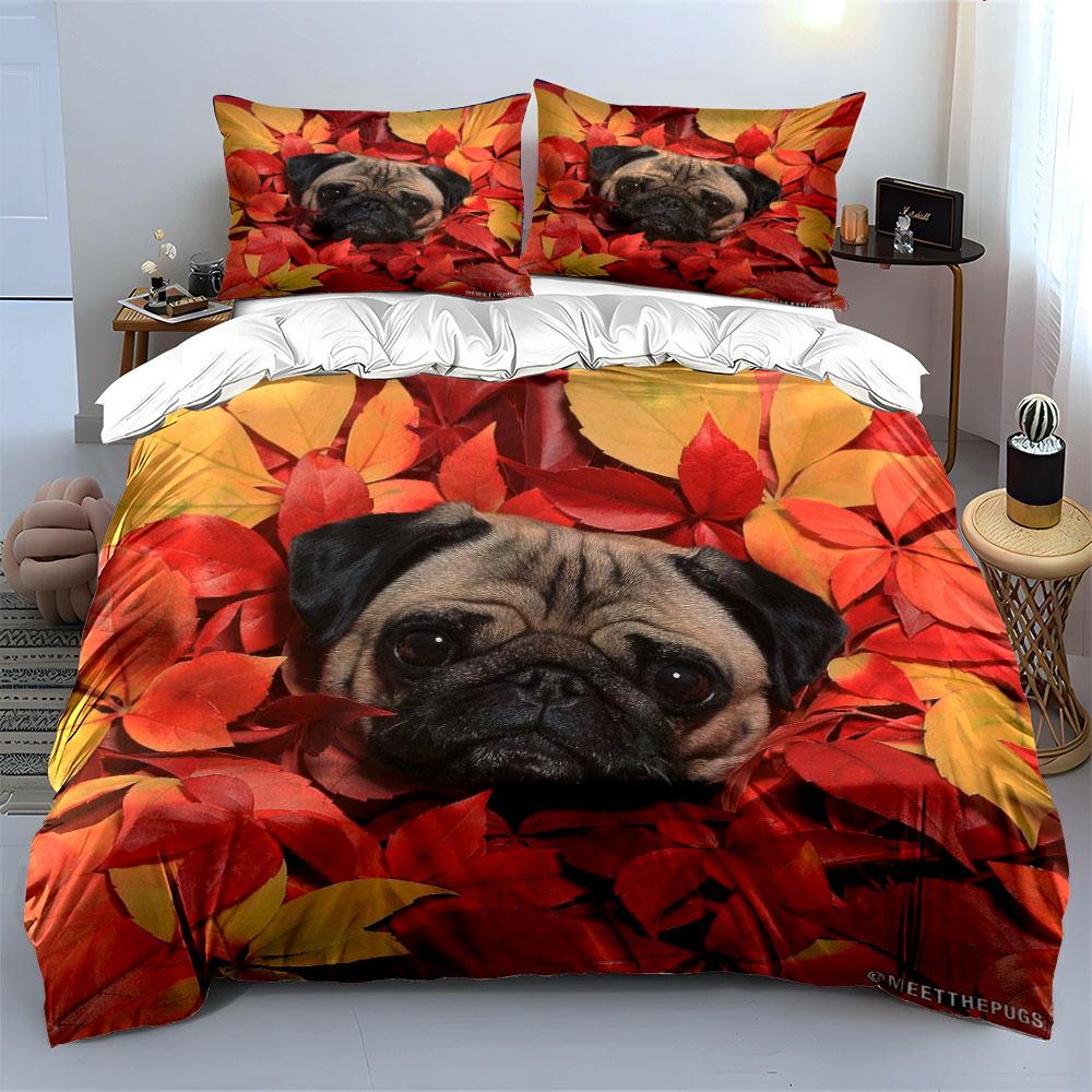Pug Themed Autumn Decoration Set Multiple Sizes Kid'S And Adults' Bedroom Exquisite 3Pc Bedding Set, Gift