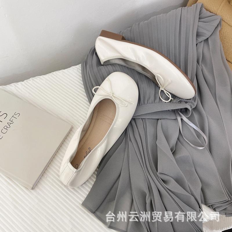 Gentle Wind Soft-Soled Beanie Shoes Women'S Bow Small Leather Shoes Spring And Summer Mary Jane Shoes Grandma Shoes