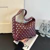 High Quality Solid PU Versatile Small Square Bag Youth Rivet Decoration Sweet Shoulder Bag Sewing Thread Concise Women's Handbag
