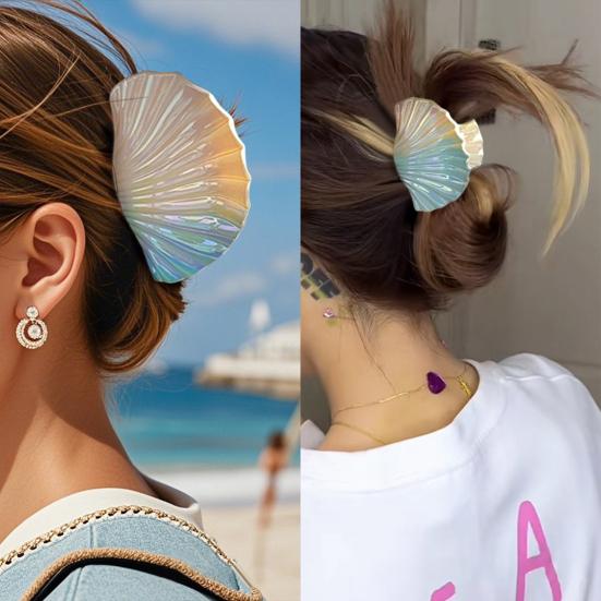 Hair Clip Gradient Color Hollow Design Shell Shape Hair Claw Plastic Resin Material Strong Grip Back Head Hair Claw