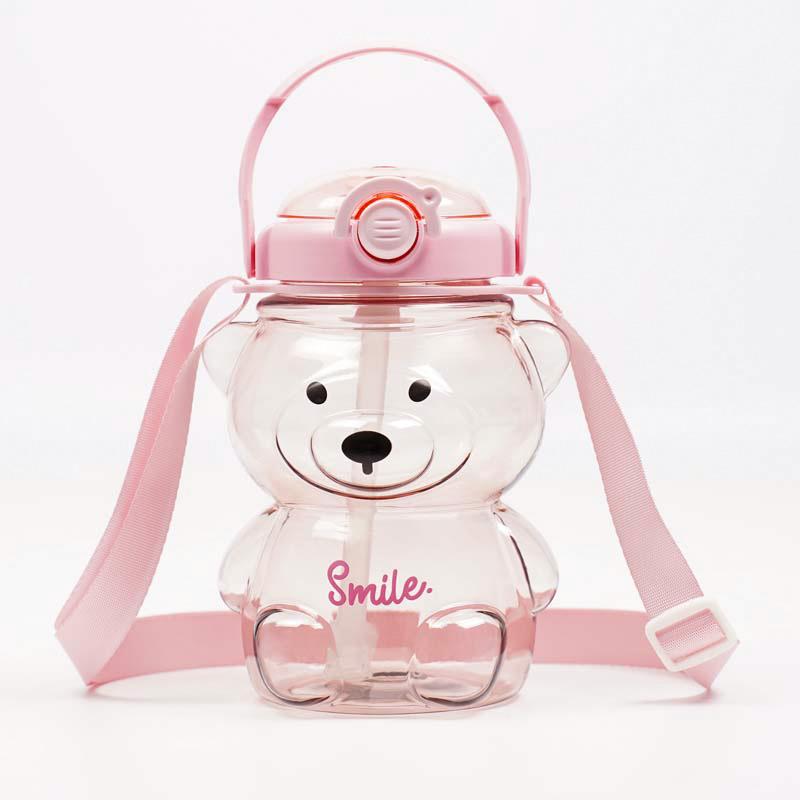 Internet Celebrity Bear Water Cup Summer High Value Large Capacity Bear Belly Cup Strap Portable 1000ml Straw Cup