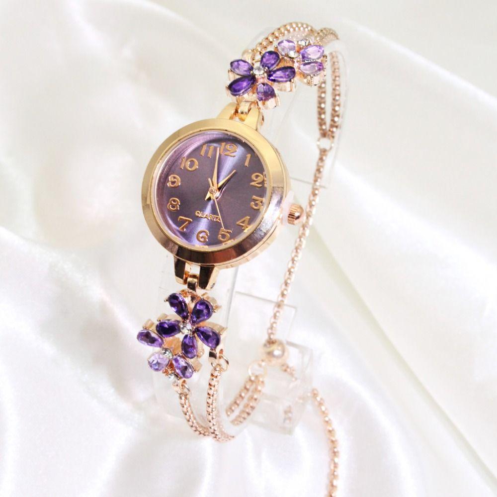 Double Layered Chain Women's Bracelet Watch Elegant Rhinestone Quartz Watch  Festival Gift