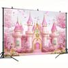 Fondo de Foto de Castillo Rosa 2D con Flores de Cerezo para Fiesta de Cumpleaños Infantil Decoración de Estudio Tela