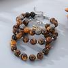 Natural Tiger Eye Stone Beaded Bracelet for Men Women Vintage Stainless Steel Jewelry Adjustable Chain Accessory Gift