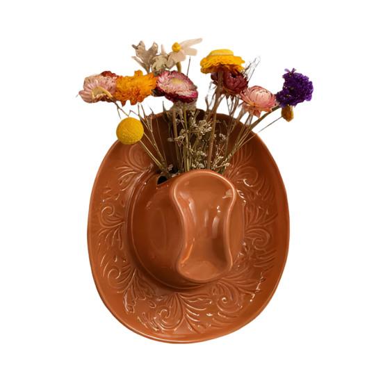 Hars Cowboyhoed Wandplanter Handgemaakte Wandhangende Vaas Western Boho Wanddecoratie voor Badkamer Woonkamer Kantoor Huisdecoratie