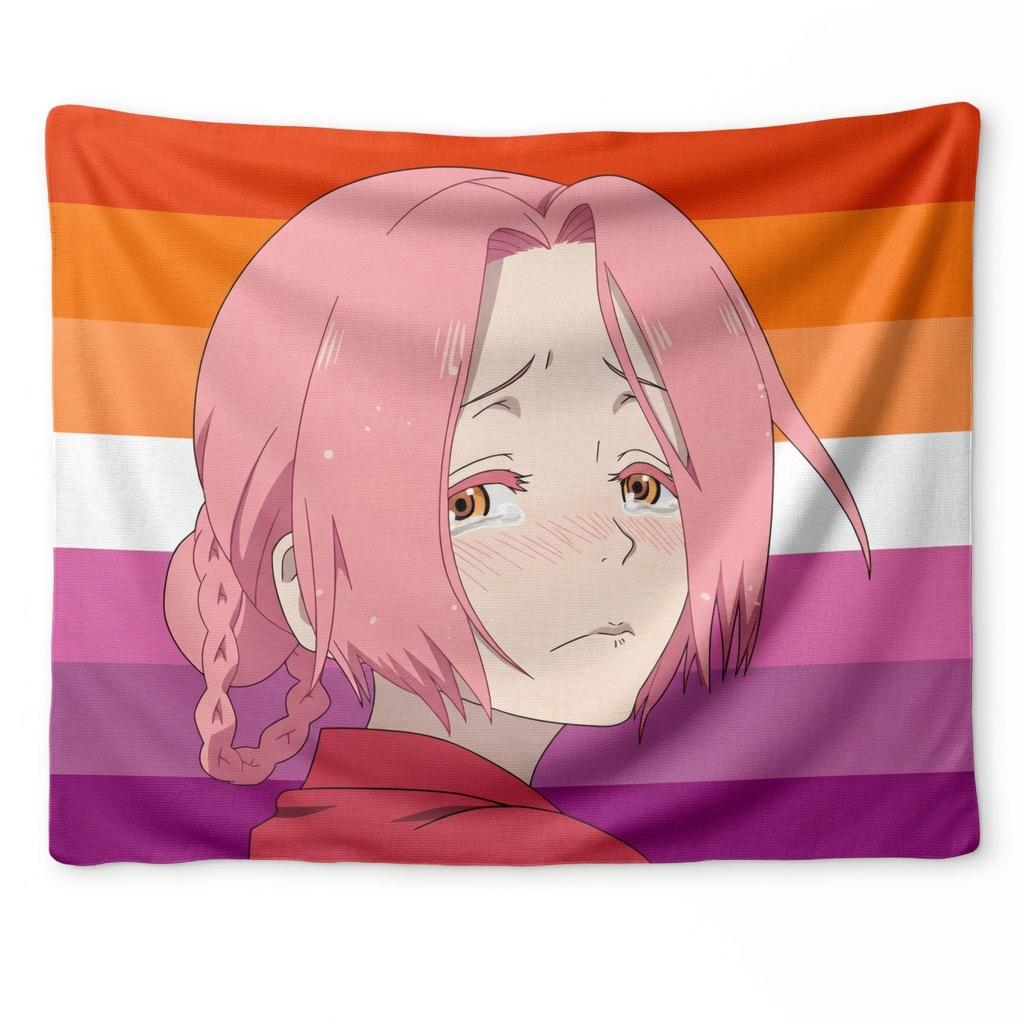 Anime Samurai Girl Tapestry Striped Flag Print Wall Hanging for Historical Anime Fan Decor 74x94cm(29x37in)