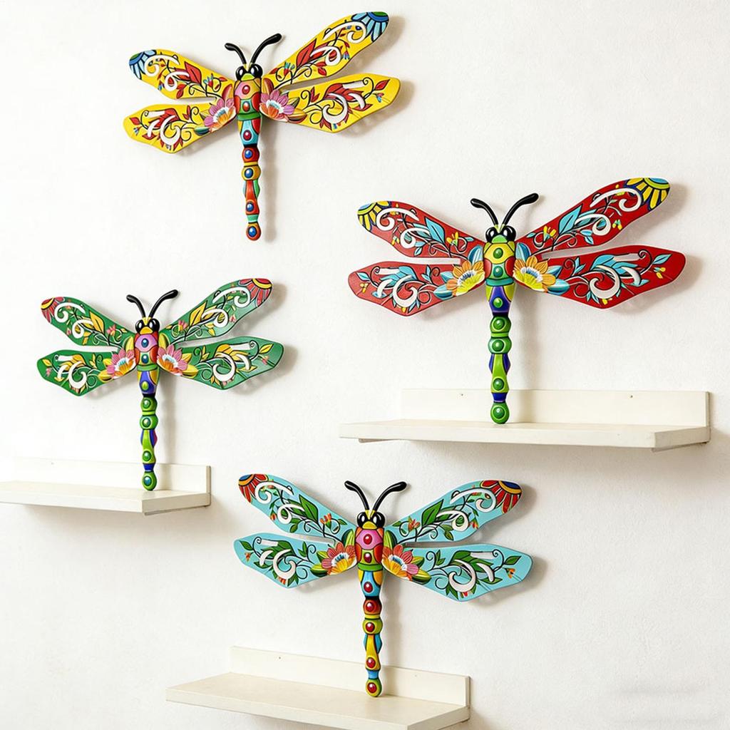 1pc Dragonfly Decoration Iron Art Wall Decor Retro Metal Dragonfly Rustproof Color Painted Fence Decoration Garden Statue Craft
