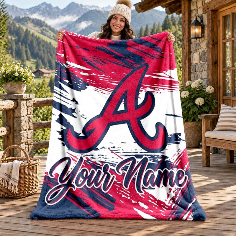 Atlanta Braves Custom Name Flannel Blanket Personalized Soft Warm Plush Throw Blanket Customized Gift for Family Friends