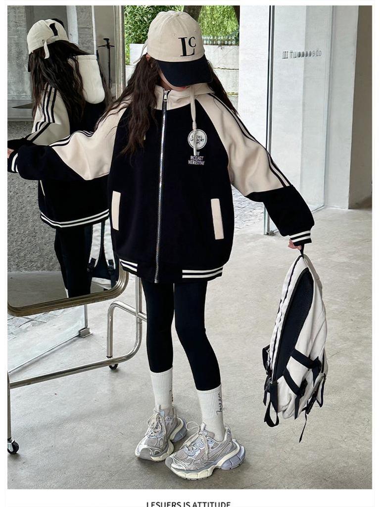 Girls' 2024 Winter Cotton-Padded Baseball Jacket
