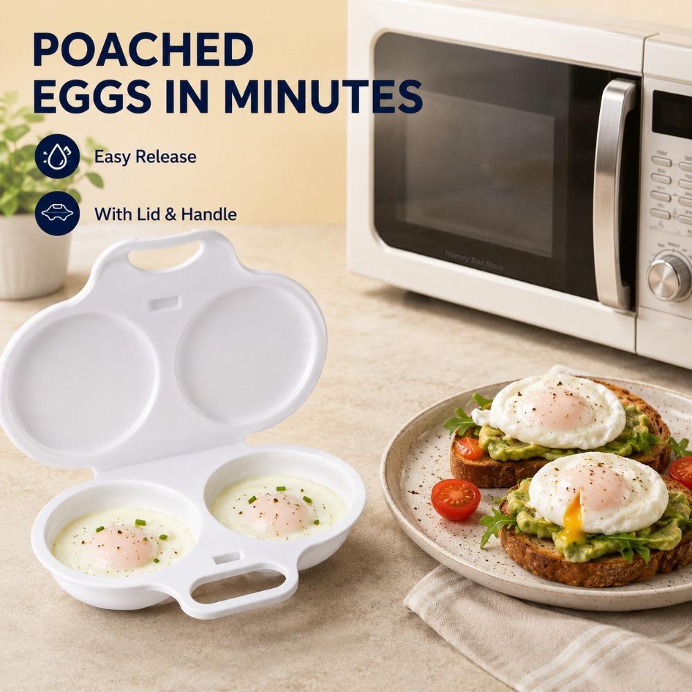 1/3/5pcs Microwave Egg Poacher Reusable 2 Cavity Non‑stick Poached Egg Steamer Maker with Lid Egg Mold Kitchen Cooking Gadgets