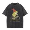 Vtipná žába Potisk na kole Vintage Vybledle šedé Ležérní Streetwear Tričko