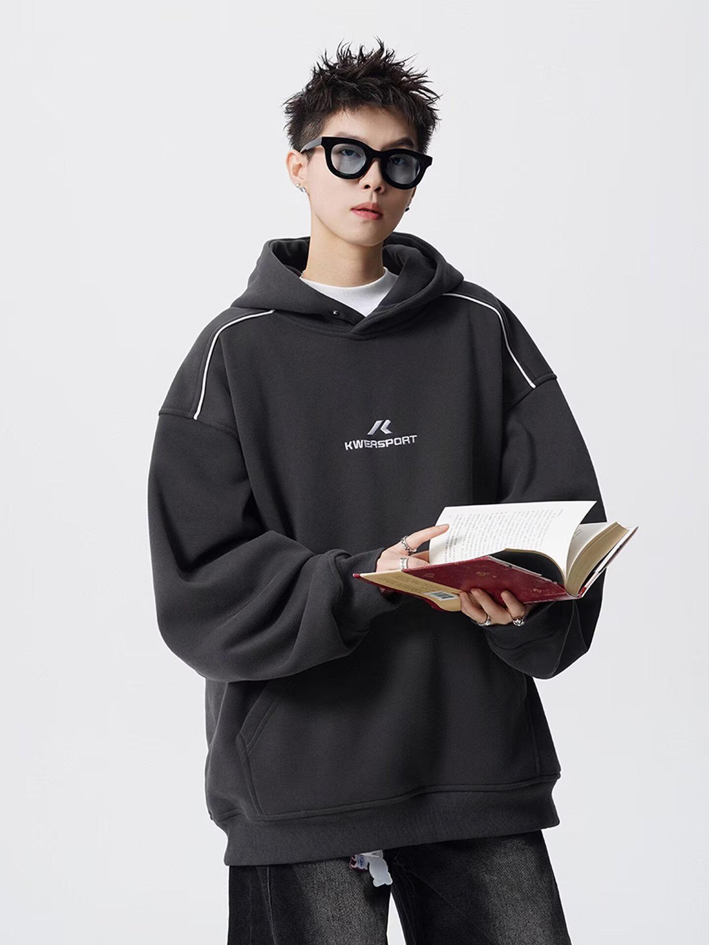 

Men s Retro Color Block Patchwork Embroidered Hoodie - Autumn Winter Trendy Loose Sportswear XL