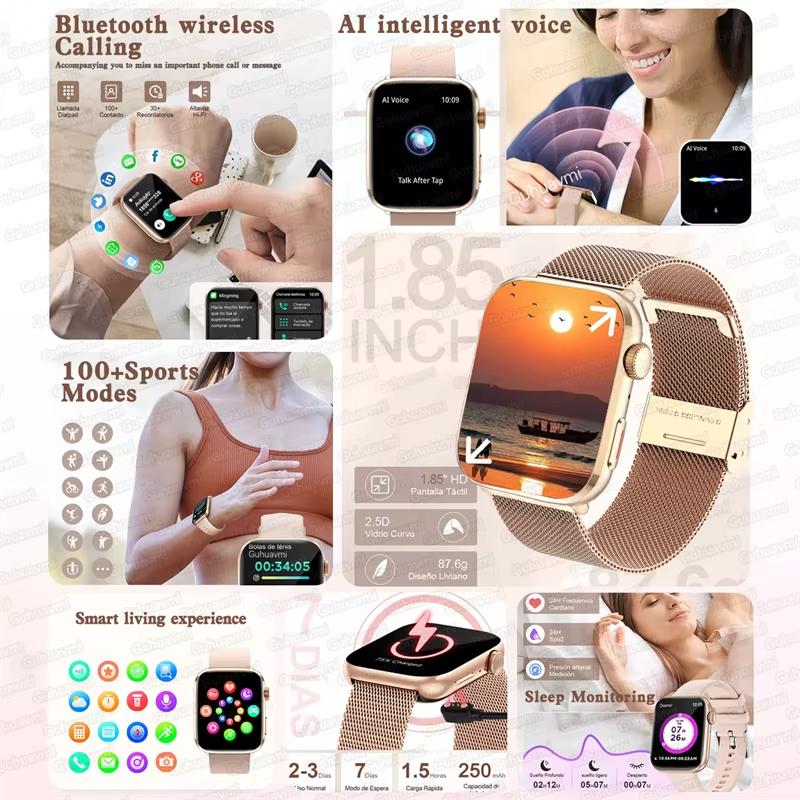 2025 New NFC Bluetooth Call Smat Watch Men 1.85" AMOLED Screen Blood Pressure Heart Rate Female Health Waterproof Smarwatches Ladies