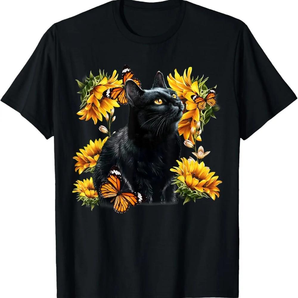 

Black Cat Sunflower Cute Butterfly T-Shirt XXXL чёрный
