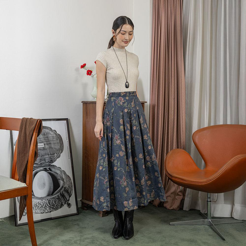 Laengsseon Ls_Midnight Flower Skirt_Navy