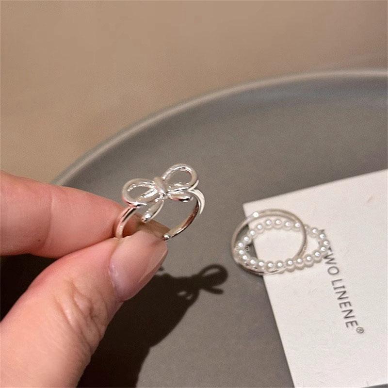 Elegant Irregular Heart Bow Open Ring For Women Girls Punk Gothic Sliver Color Adjustable Couple Rings Y2K Female Fashion Jewelry Gift