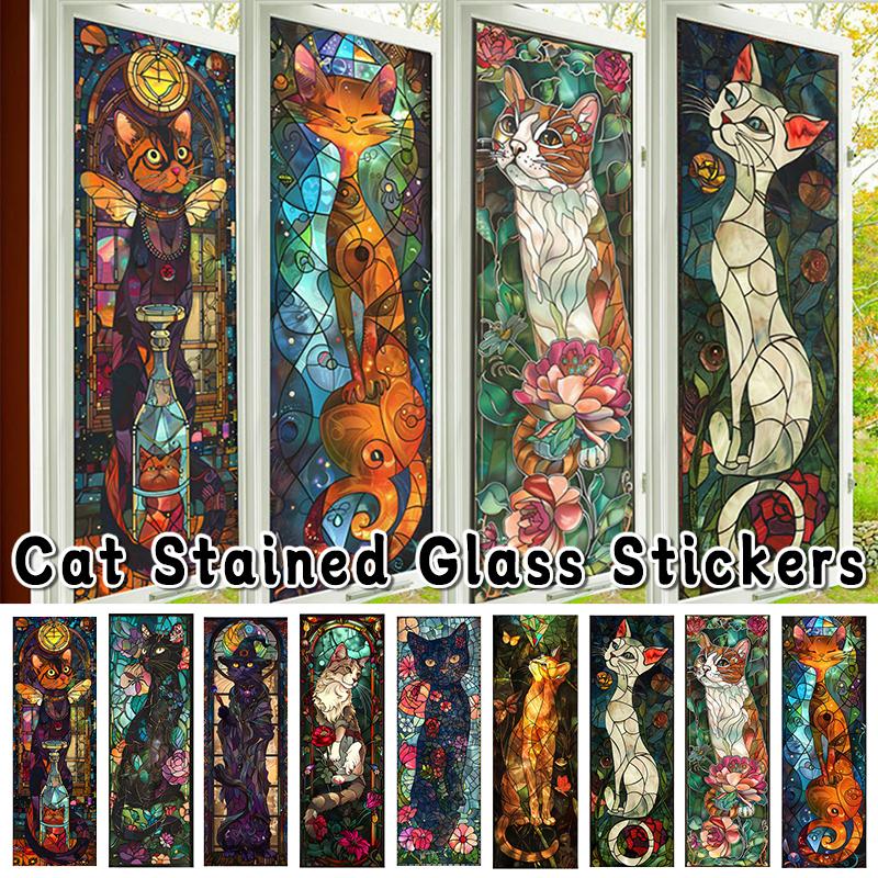 European Retro Church Window Film Self-Adhesive Creative Cat Art Painting Stained Glass Film Home Decor Privacy Stickers