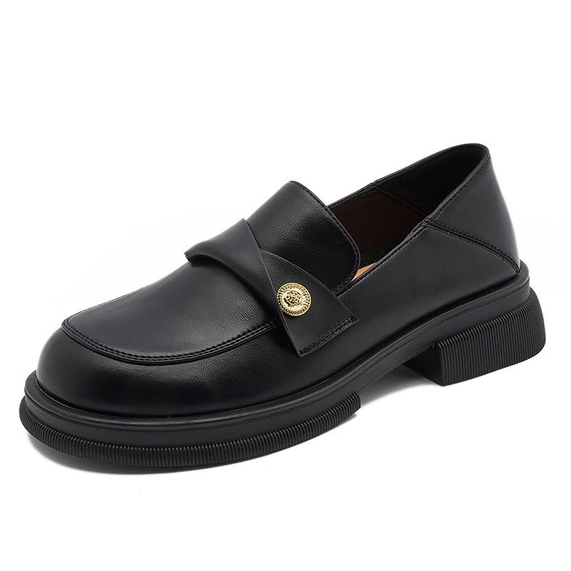 

Genuine leather small leather shoes women s 2025 spring British style round head small gold coin single shoes platform lazy loafer leather shoes women 35