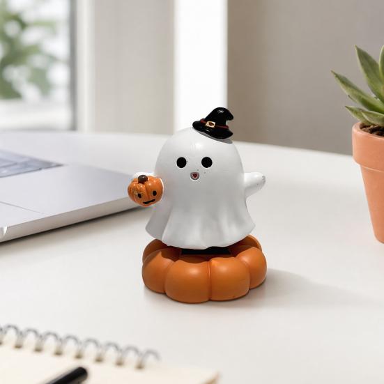 Seasonal Home Accents Spooky Halloween Figurine, Small Resin Rotating Ghost Skull Pumpkin Gravestone Rustic Decorations Statue, Collectible