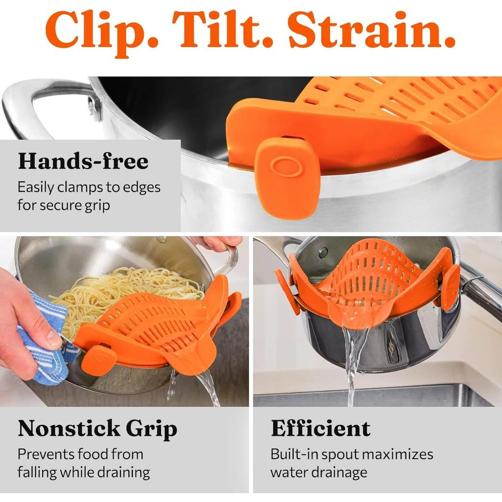 6 Color Universal Clip on Strainer Adjustable Silicone Strain Pot   Strainer Colander For Pasta Fruit Vegetable JT-007