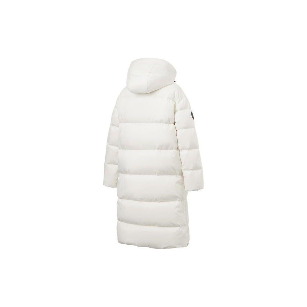 Li Ning Fitness Series Solid Color Long Hooded Windproof Water-Repellent Down Jacket Women Outerwear Champagne-White AYMT100-1