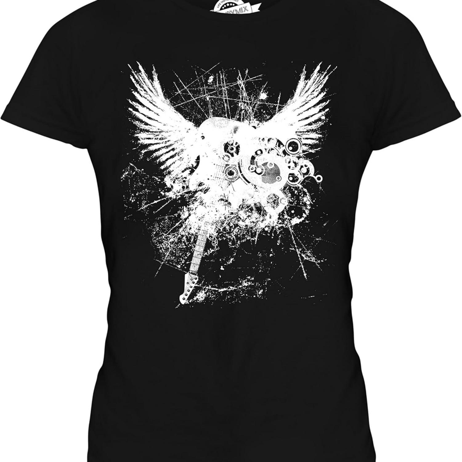 

CandyMix Женская гранж футболка с монопринтом татуировки электрогитары, приталенная футболка-топ XXXXXL чёрный