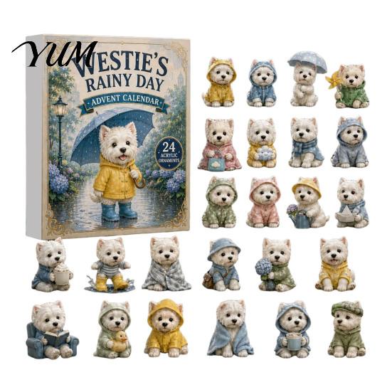 Cute Animal Desk Ornaments 24 Days Dog Advent Calendar 2026, 2D Acrylic Puppy Christmas Pajamas Series Hanging Pendants Countdown Calendar,