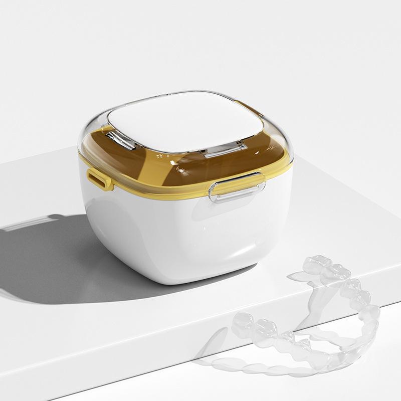 Portable Double-Layer Denture Storage & Cleaning Box with Cover