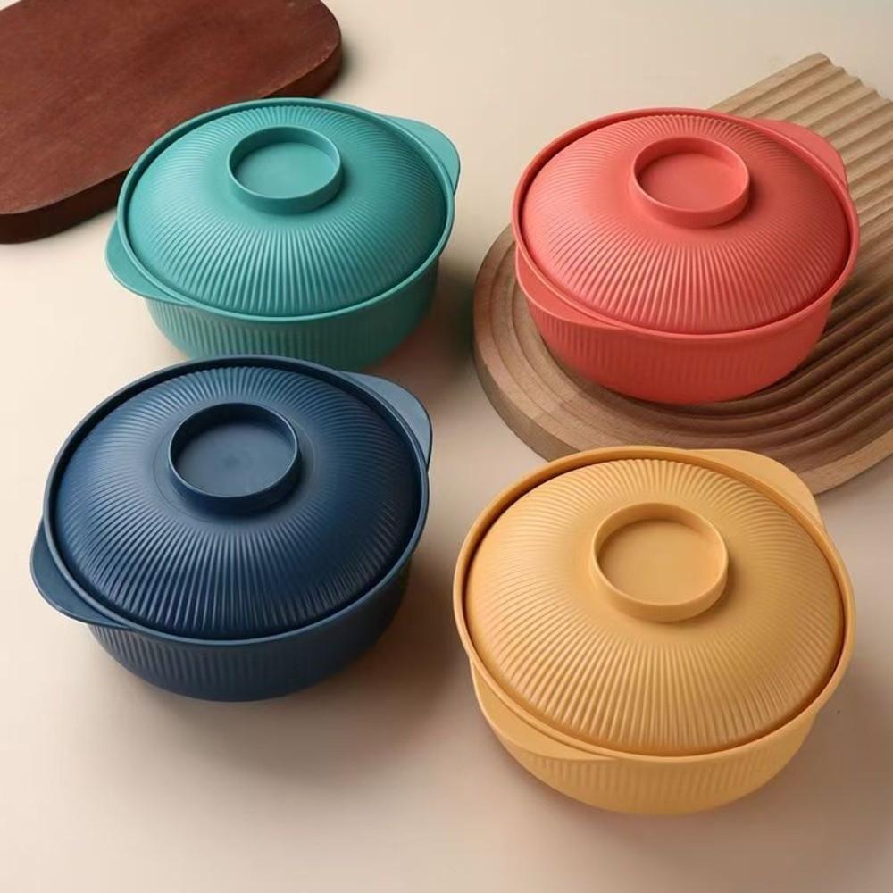 1L Capacity Plastic Rice Bowl with Lids Soup Bowls Durable Instant Noodle Bowls Hot Rice