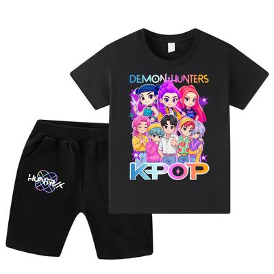 WA1201 Kids Boys Girls Kpop Rumi Zoey Mira Sajaboys Print Short Sleeves T-shirt Shorts Pants Sets