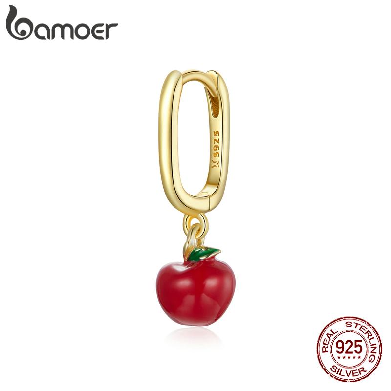 

BAMOER 1 шт., серьги из стерлингового серебра 925 пробы с фруктами, одиночные серьги для женщин, эмалированные оранжевые и яблочные серьги apple