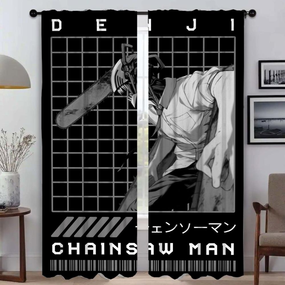 Shades Chainsaw Girl Blackout Curtains for Living Room Curtain Halloween Decoration Home Interior Curtains 2 Pieces Partition