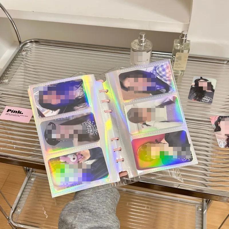 10PCS 1/2/3 Pockets A6 Binder Sleeves Transparent Photo Card Album Refill Inner Page Laser Rainbow Star Inside Page