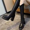 Back Zip Block Heel Thigh Boots Fashion Square Toe Platform Anti-Slip Wear-Resistant Knight Boots