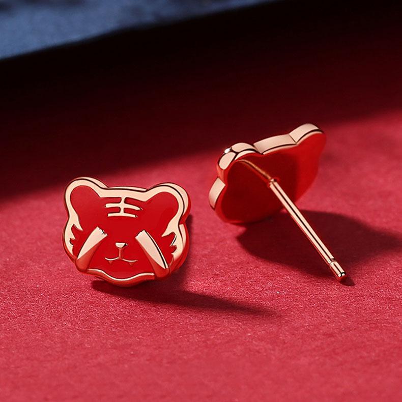Süßes Temperament Rote Festliche Kleine Tiger Ohrringe Mädchen Persönlichkeit Modische Ohrringe