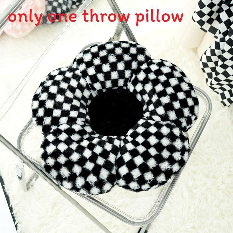 Modern Minimalist Floral Pattern Pillow With Faux Bunny Fur Cover For Sofa Decor