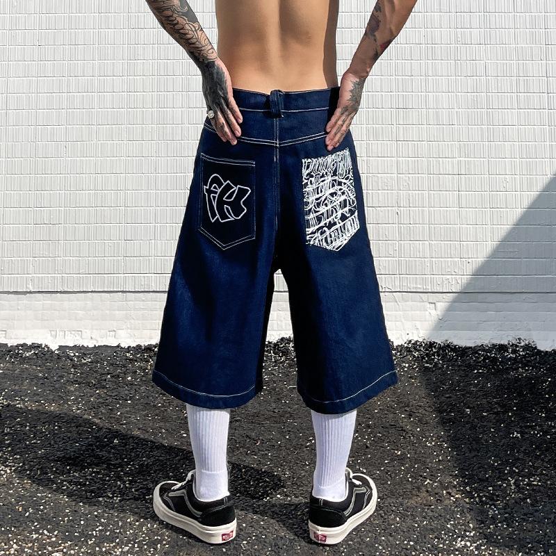 

JYL Men s Denim Shorts American West Coast Summer Washed Loose 5-Point Denim XXXL безодня