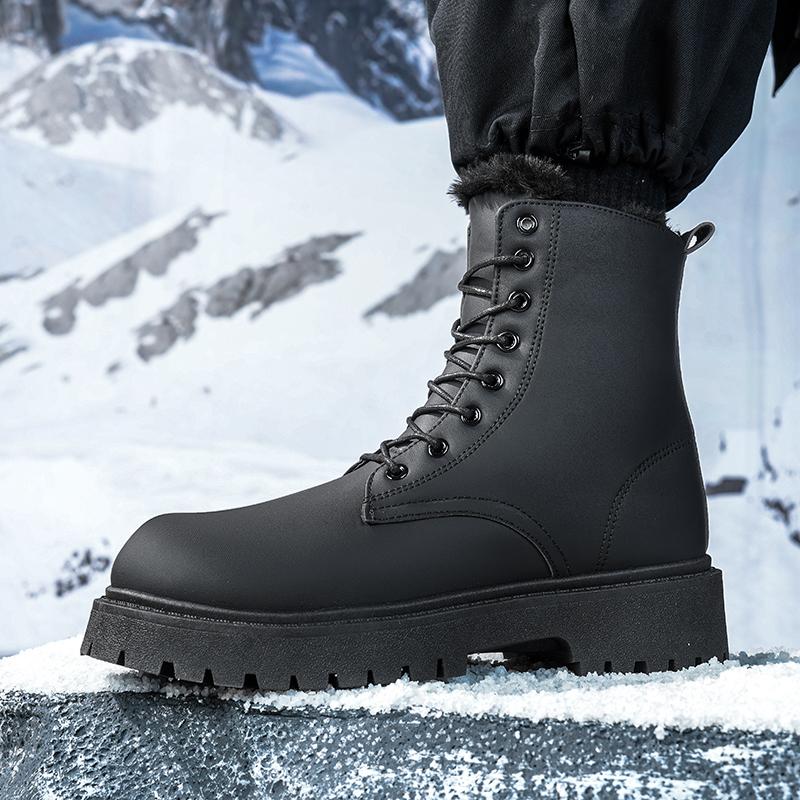 TUINANLE Men's Hiking Boots Outdoor Leather Cotton Shoes Trekking Sneakers for Men Casual High Top Black Boots