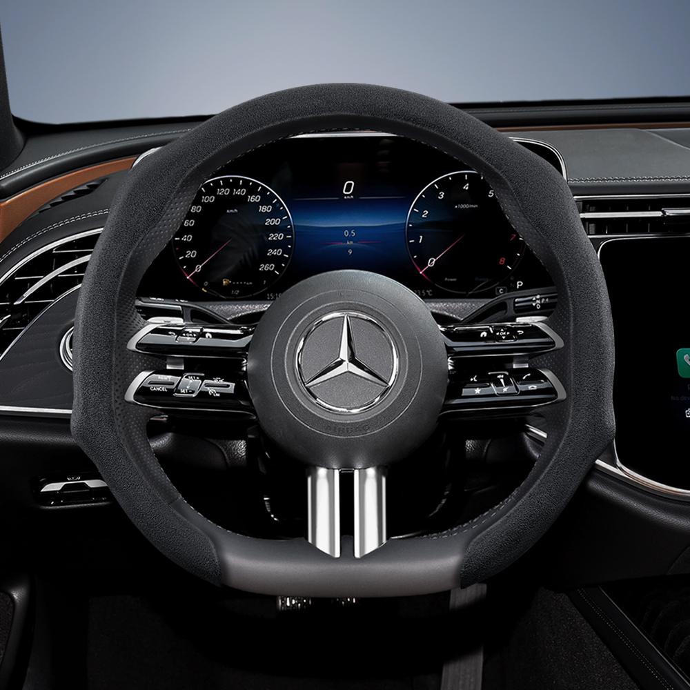 Suitable for Mercedes-Benz Premium Suede Snap-On Steering Wheel Covers, Non-Slip and Durable, Available In Round and D-Shaped Designs