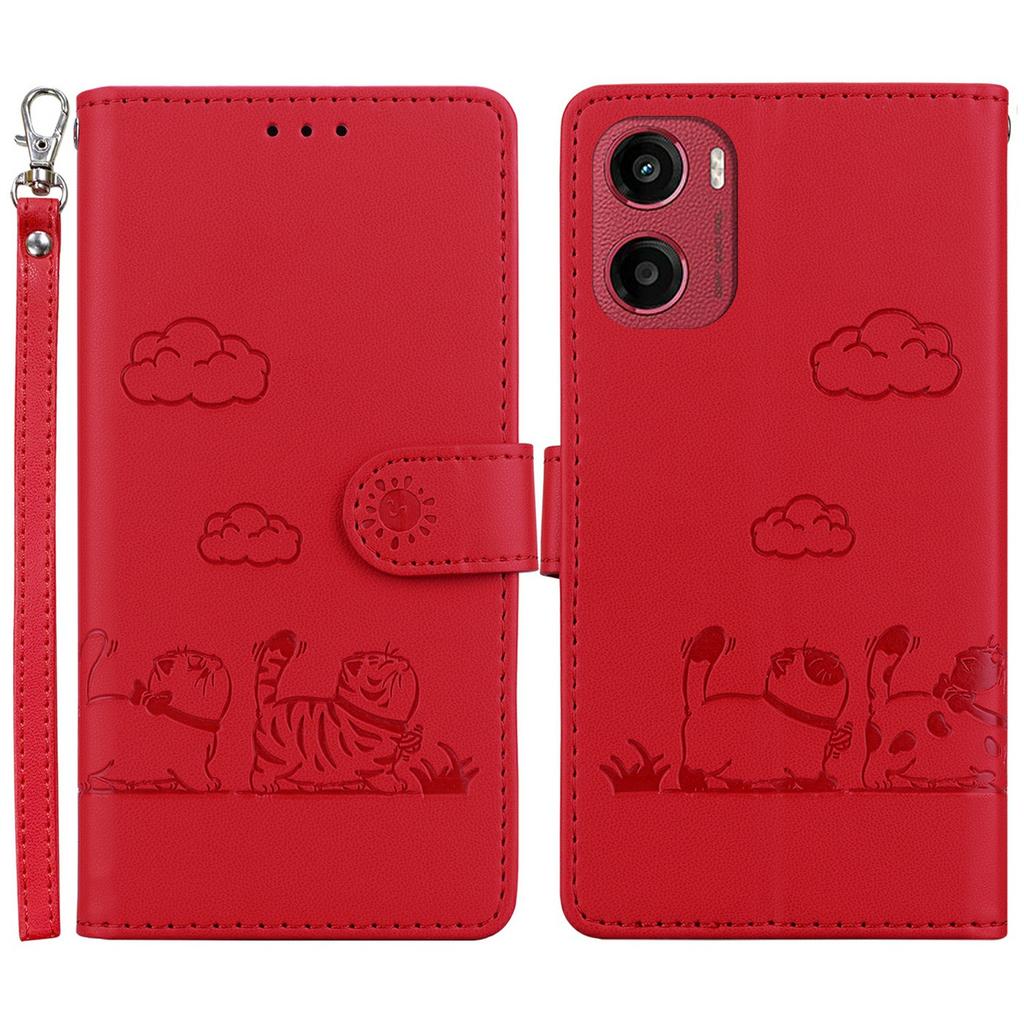 Etui dla Motorola Moto G05 4G/E15 4G z blokadą RFID, wzór kotka, TPU+skóra PU, pokrowiec na telefon